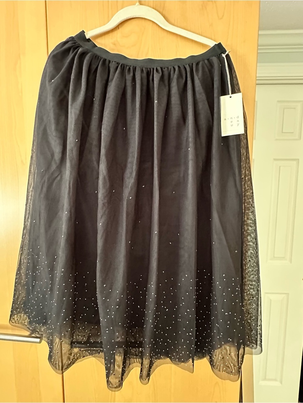 a new day Black Tulle Midi Skirt with Crystal Dots